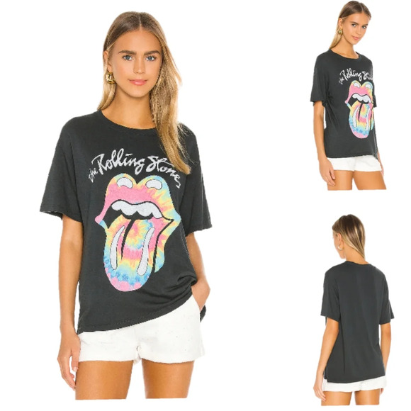 NEW Daydreamer x Free People XS Rolling Stones Tie Dye Tongue Boyfriend Tee - Picture 3 of 14